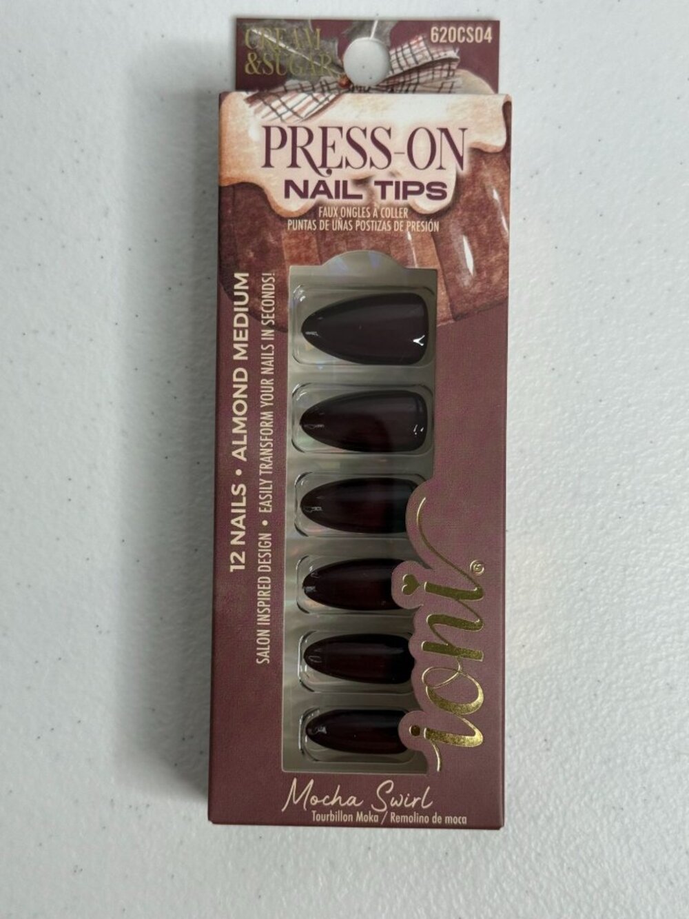 Ioni Cream & Sugar Mocha Swirl Press On Nails Brown Almond Coffee Girl Fall